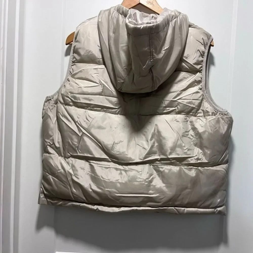 US Polo Puffer Hoodie Cropped Vest Large Women's Front Zip Beige